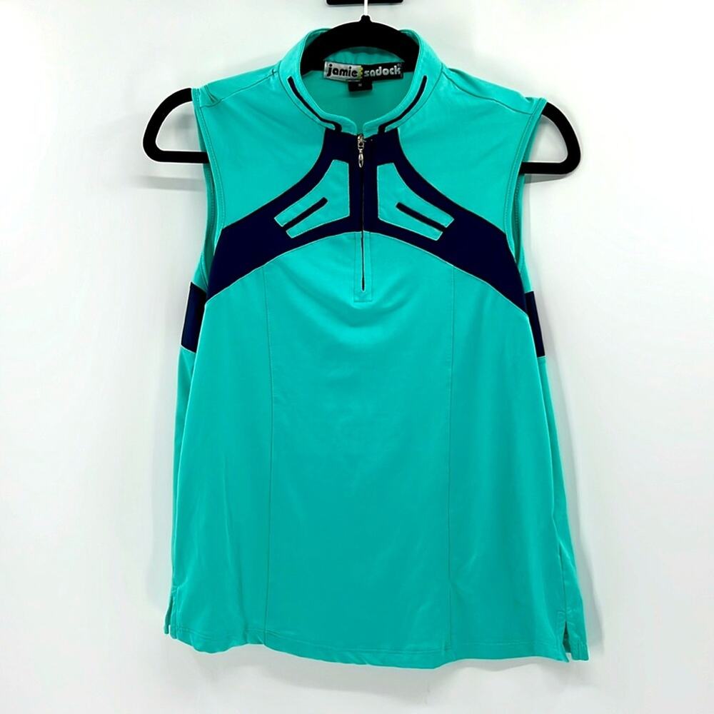 Jamie Sadock Sleeveless 1/4 Zip Polo - Teal/Navy - Medium